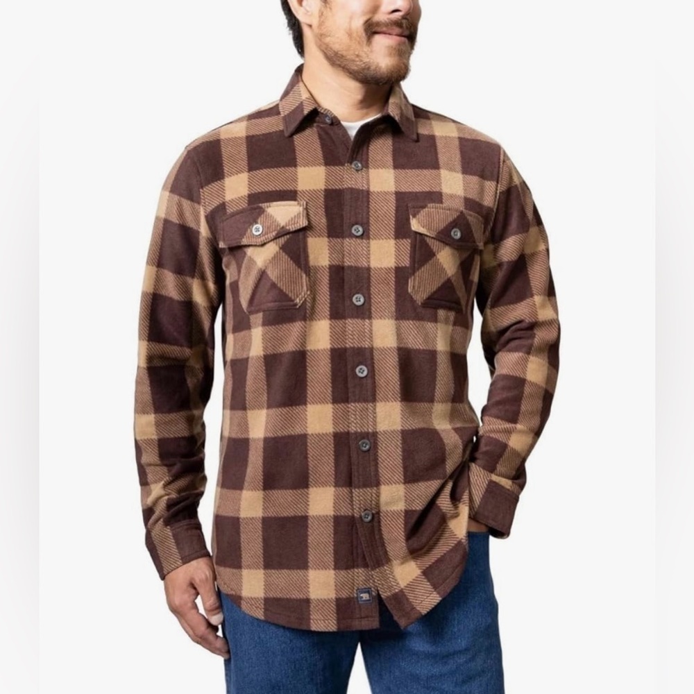 Brown and Tan Plaid Button-Up Shirt